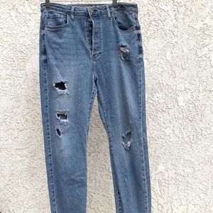 High rise button front skater jean